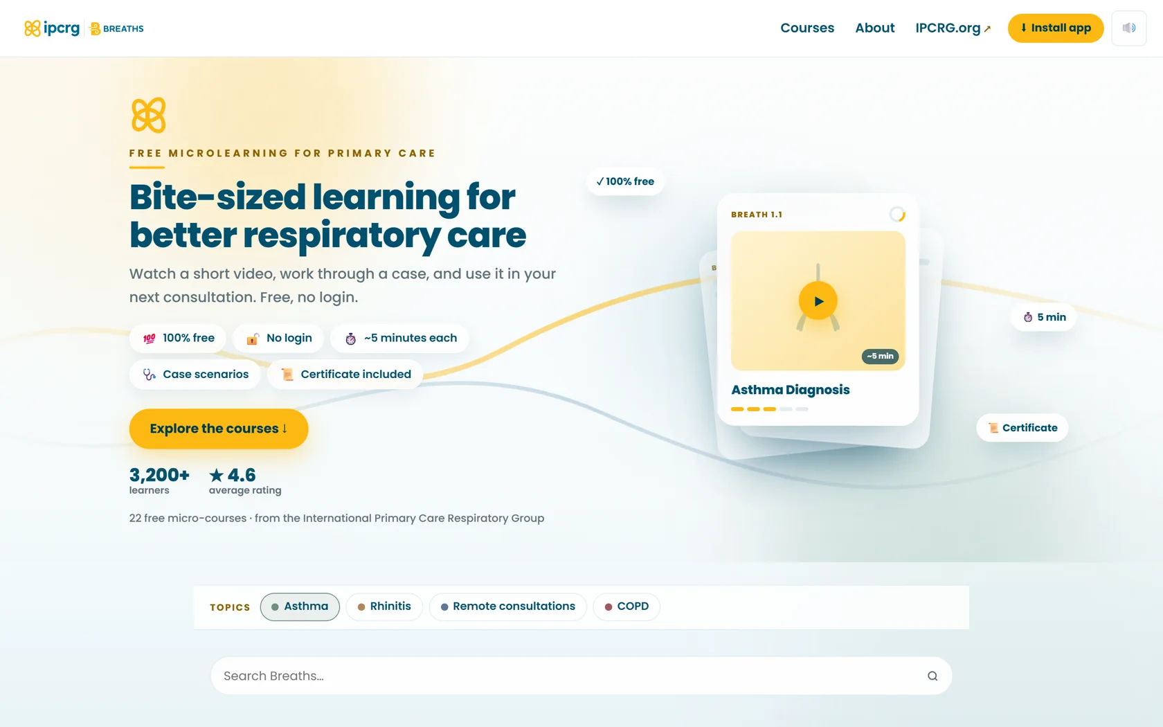 The Breaths microlearning homepage